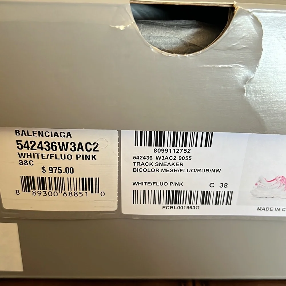 Authentic Balenciaga White & Pink Track Sneakers Never Worn - Picture 3 of 12
